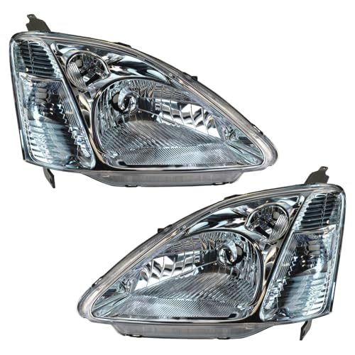 Image of TRQ 2 Piece Headlight Assembly Set Driver & Passenger Side Compatible with 2002-2003 Honda Civic Hatchback HO2518103 HO2519103