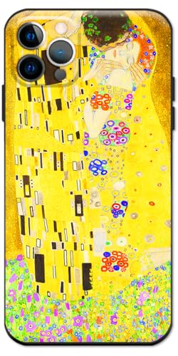 Berkin Arts Compatibile con Custodia per iPhone 12 Pro Max Cover Silicone con protezione per lo schermo Fioritura leggera gialla (Gustav Klimt-Il Bacio)