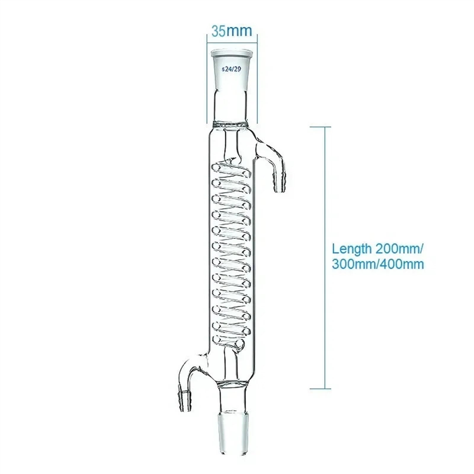 Serpentinenkondensator, Laborglas-Kondensator, geeignet for vertikale Destillation oder Reflux-Gerät, Außendurchmesser 35 mm, Öffnung 24 mm (Size : Length 400 mm)