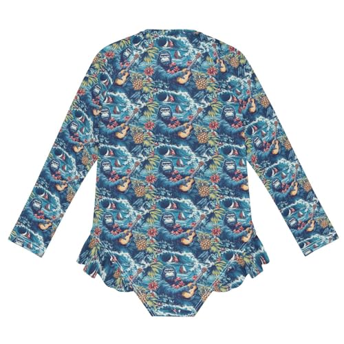 Girls One Piece Swimsuits Long Sleeve Bathing Suits Bigfoot Sun Protection Swimwear 3-12 Years2