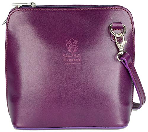 Belli italienische Ledertasche Damen Umhängetasche klein Handtasche Schultertasche Abendtasche in lila - 17x16,5x8,5 cm (B x H x T)