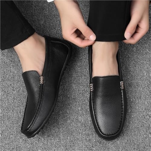Men's Round Toe Leather Loafer Shoes Flexible Comfortable Flat Heel Casual Slip On3