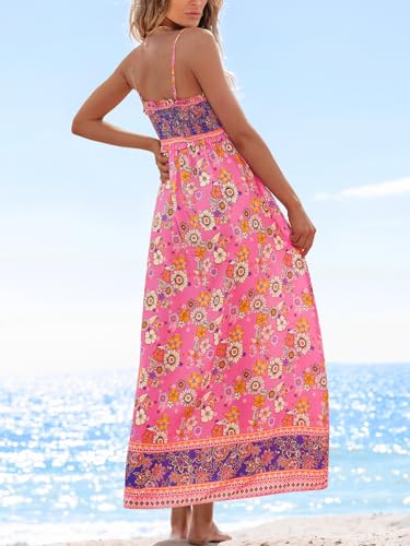 Image of CUPSHE Women Spaghetti Straps Boho Maxi Dress Summer Sleeveless Smocked Floral Beach Long Dress Flowy Cruise Vacation Outfits