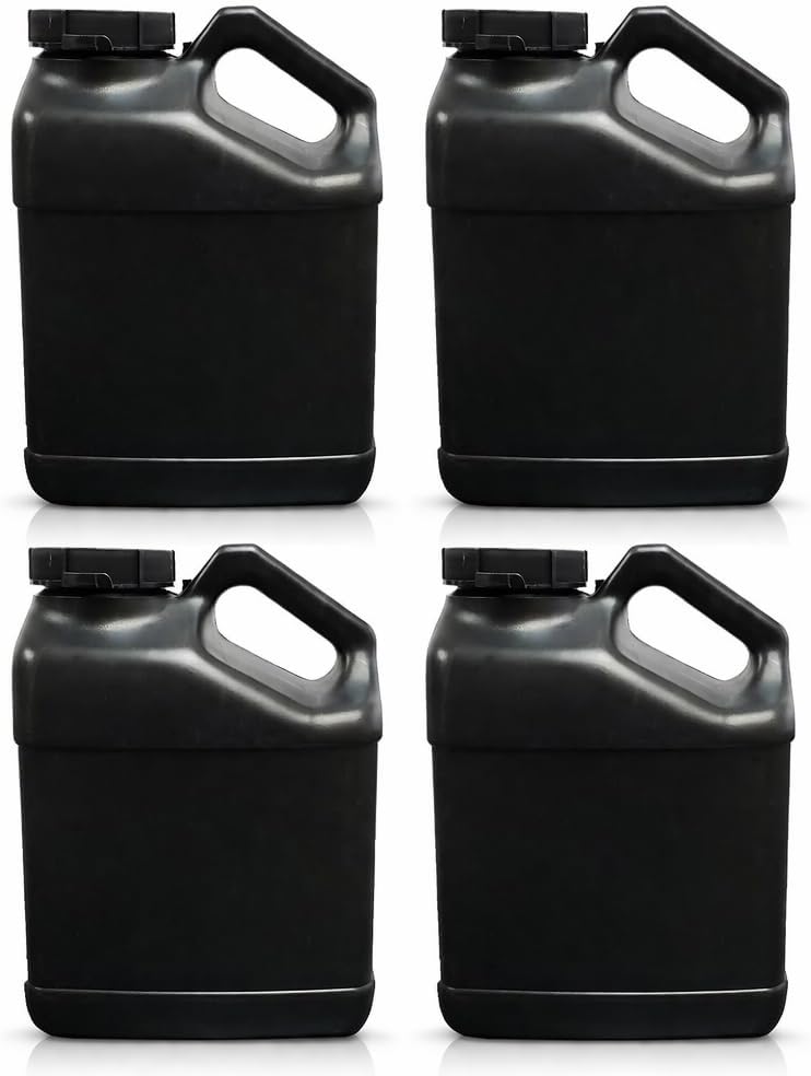 Opti-Lube 4 PACK - 1 Gallon (128oz) EMPTY F-Style Black Slant Handle HDPE Plastic Jug Bottle with Child Proof, 63mm Neck, Fluorinated Level 9 for Extreme Chemical Permeation Resistance (4)