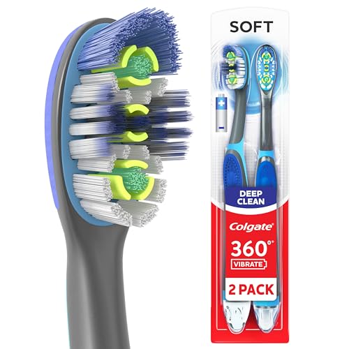 Colgate 360 Vibrate Deep Clean Battery Operated Toothbrush Pack, Soft with 1 AAA Battery Included, 2...