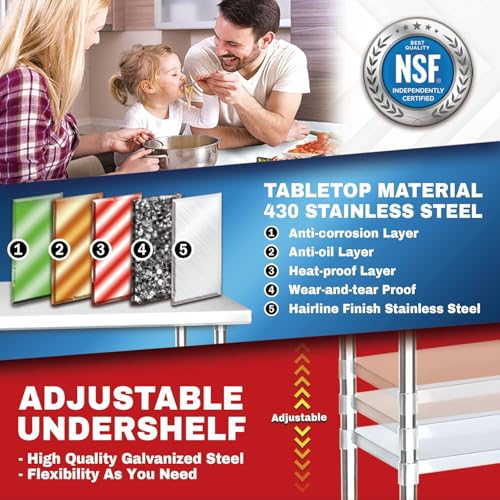 Image of DuraSteel 24x72 Stainless Steel Work Table - NSF Commercial Prep Metal Table - Outdoor Pizza Oven Stand w /Under Shelf - Kitchen Island Laundry Utility Garage Microwave Stand Rolling Storage Cart Vevo