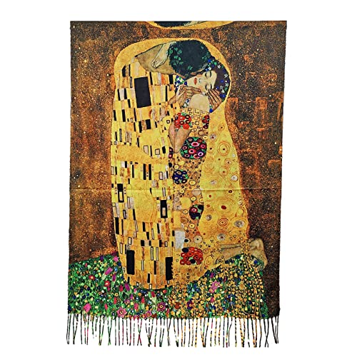 Toocool Sciarpa stola unisex Klimt Van Gogh Kandinsky Monet foulard con quadri famosi 70x170 cm Scialle Opere d'Arte A001 [Taglia unica, Bacio 2]