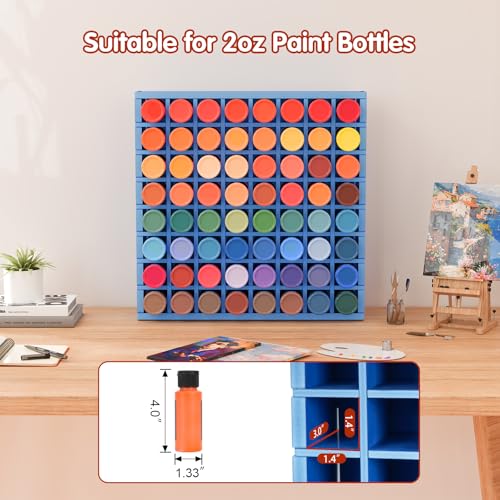 Image of Krafetto 2 Pack 64 Grids Paint Organizer Storage Rack, Wall-mountable Craft Paints Holder, Paint Bottle Organizer Rack Stand for 2 oz Acrylic Craft Paints, Blue