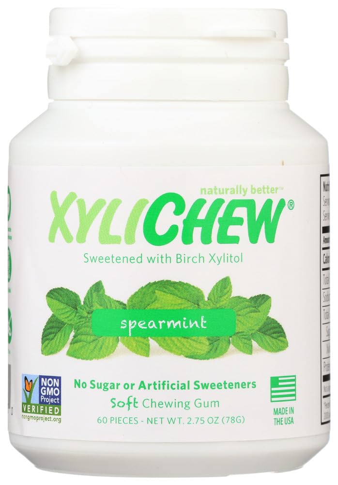 Gum, Sweetened with Birch Xylitol, Spearmint, 60 Pieces, 2.75 oz (78 g) - 2pc