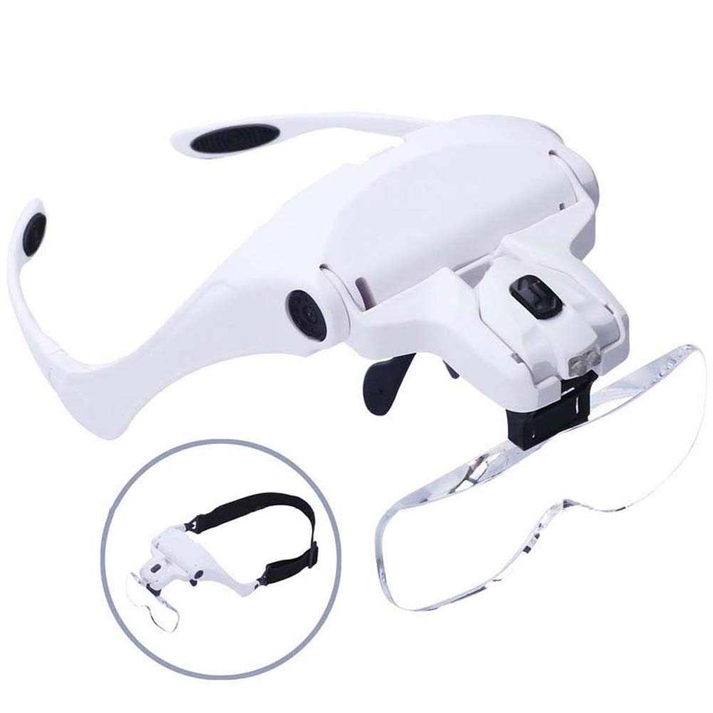 asdchZen Hands Free Head Magnifier Led Illuminated Visor,5 Detachable Lenses Headband Magnifier For Reading,Jewelry Loupe,Watch,Electronic Repair