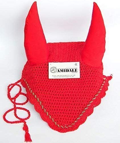 Amidale Ear Net Crochet Fly Veil Equestrian Horse With Piping Pony Red