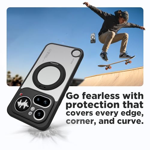 Image of RIGGEAR Shockproof Sleek Hybrid Armor 360 Rotating Magnetic Ring Stand Back Cover Case Compatible with MagSafe Accessories for Nothing Phone 4a Pro 5G (Clear PC + Black TPU Bumper)