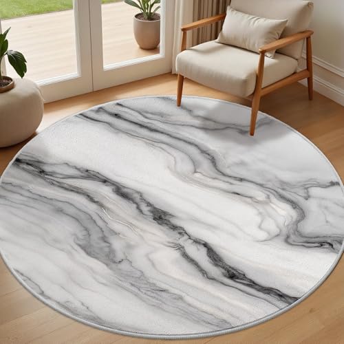 Tapete redondo de mármol lavable 5ft gris y blanco miniatura 1
