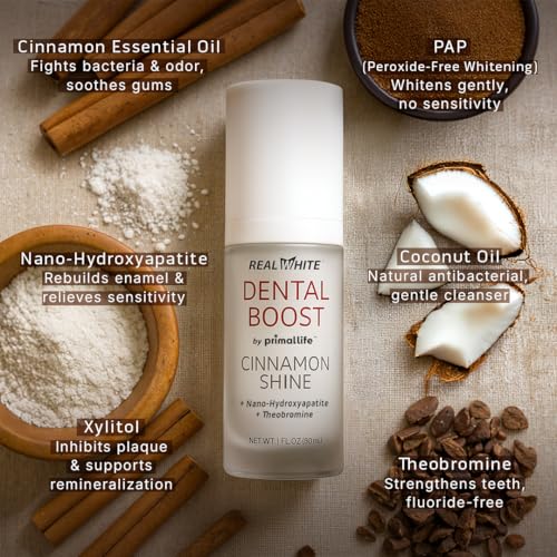 Image of Primal Life Organic Real White Dental Boost - Natural, Organic Teeth Whitener - Peroxide Free - Nano-Hydroxyapatite Paste (Cinnamon)