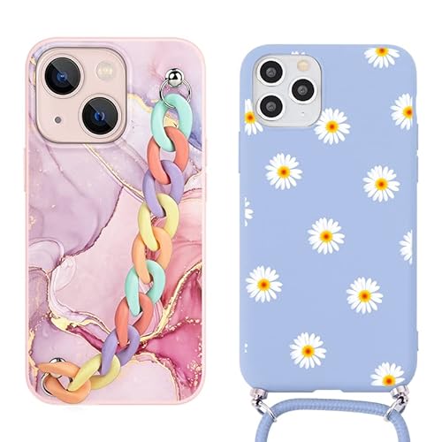 Pnakqil [2 Stück] Handykette für Samsung Galaxy S7 Edge Hülle (5,5") mit Band, Silikon Bumper Schutzhülle Necklace mit Kordel zum Umhängen Case mit Schnur Handyhülle für Samsung S7 Edge, Marmor2 Cover