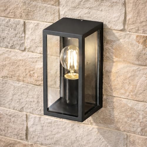 CGC Lighting Lampada da parete per esterni Illuminazione e diffusore trasparente IP44 E27 (Nero)