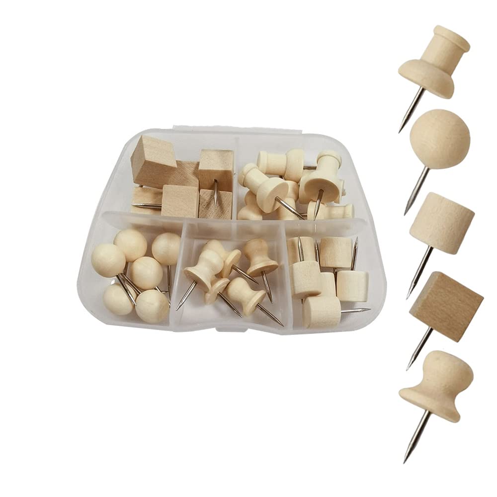 Amazon.co.jp: 木柄の画鋲 押しピン 5種類 30個入り 画びょうピン 美術