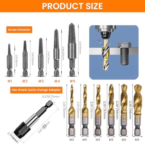Image of Serplex 6Pcs Drill Bit Set & 5Pcs Screw Extractors, M3-M10 Metric Sizes, High-Speed Steel Drill Bits, Universal 1 /4 inch Hex Shank Drilling Bits with Drilling Chuck Adapter