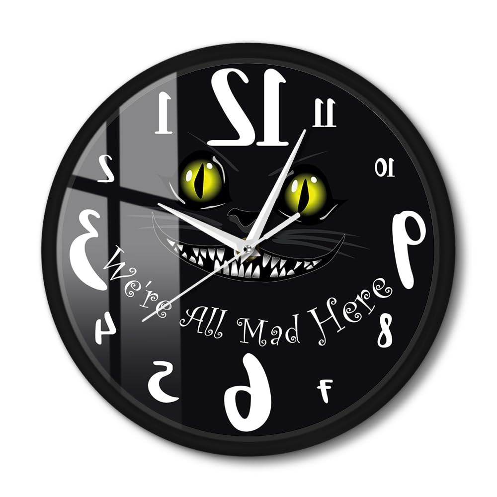 Horloge murale chat du Cheshire 30,5 cm cadre en métal à pile pour chambre et salon