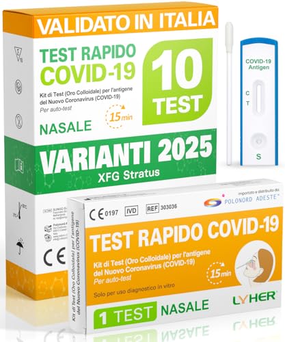 Lyher – 10 Tamponi COVID 19 rapido 2025 - Test Nasali Nuove Varianti 2025 - Sensibilità 100% a carica virale alta - Certificati per Uso Domestico - Risultato rapido