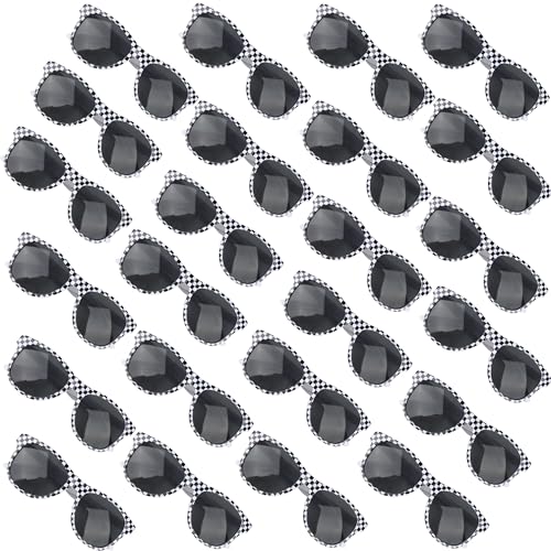 Octaday 24 Pcs Race Car Checkered Sunglasses Bulk White Frame