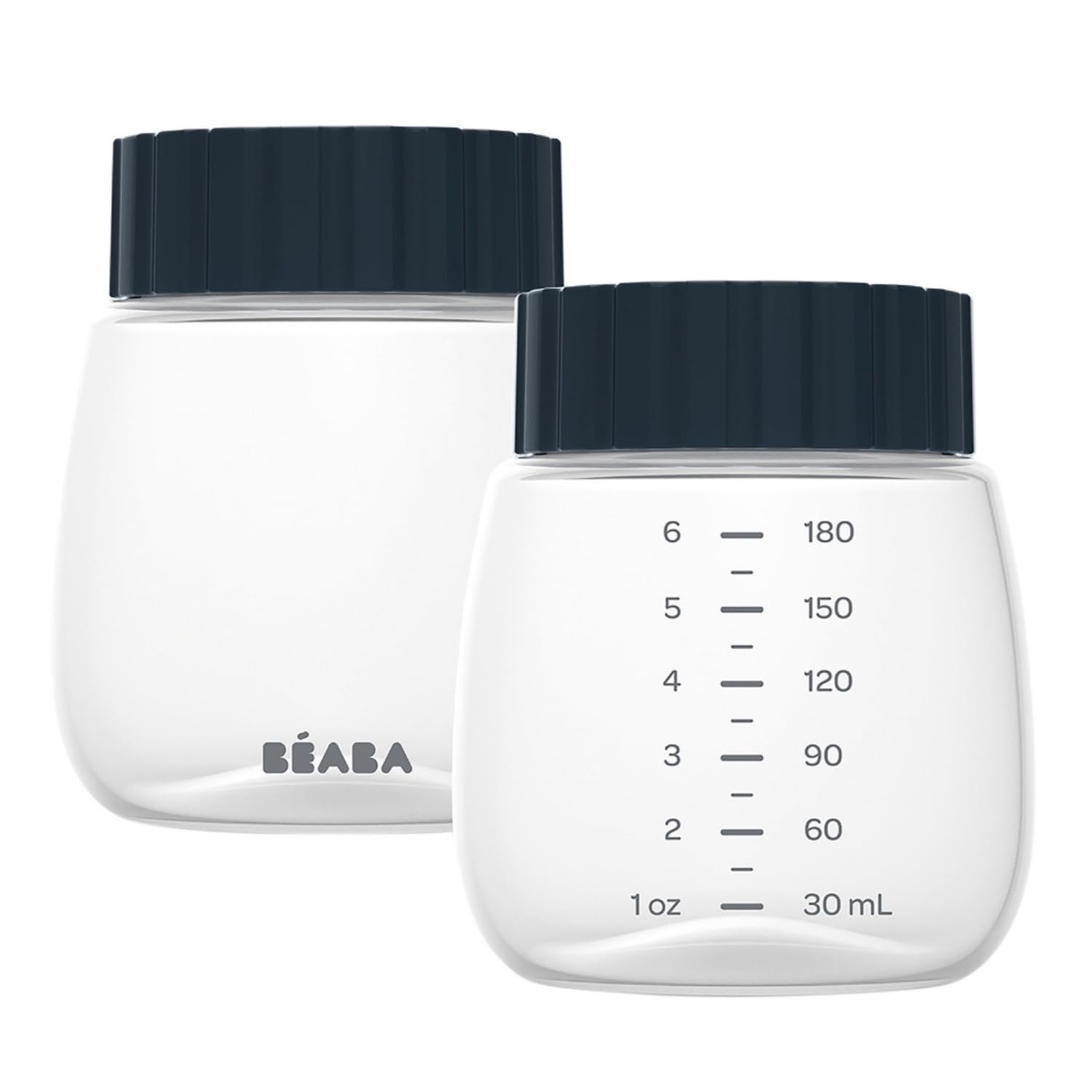 BÉABA, Set of 2 Collection and Storage Bottles for BEABA Double and Single Breastpumps, Capacity 180mL, Freezer, Refrigerator, Precise Graduations, 2x180mL