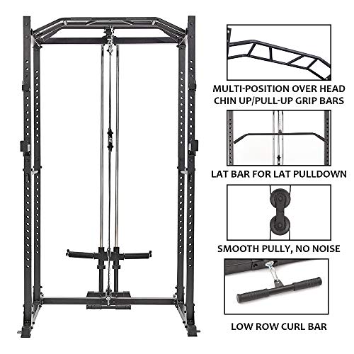 papababe Power Cage with LAT Pulldown 1200-Pound Capacity High Capacity Power Rack Home Gym Equipment