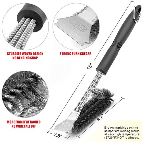 Grillers Grill Brush and Scraper. Best BBQ Cleaner. Perfect Tools for All Grill Types, Including Weber. Stainless Steel Wire Bristles and Stiff 18 Inch Handle. Ideal Barbecue Accessories - Thumbnail 3