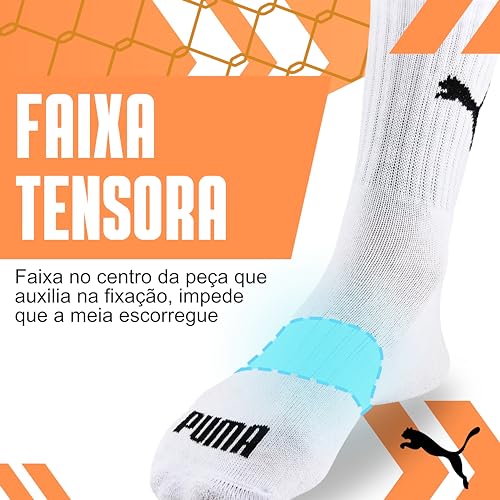 PUMA Kit 9 Pares Meia Cano Médio Esportiva com Faixa Tensora e Sola Atoalhada Masculino Adulto, 3 Br