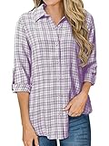 camisas casuales para hombres manga corta Estilo casual / Estilo básico: patrón de cuadros simples, las blusas con cuello en v pueden ser de manga 2/3 enrollada o manga larga como desee, elegante y encantador tanto, perfectamente adecuado para la oficina, casual, compras, café, cena fiesta y así sucesivamente.