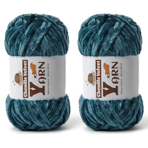 Image of 2 Pack Plush Chenille Chunky Yarn - Fluffy Velvet Yarns Crochet for Blanket Knitting and Crocheting - Soft Baby Yarn for Crocheting - Amigurumi Crochet Yarns 100g (87yds) (2 Sapphire Blue)