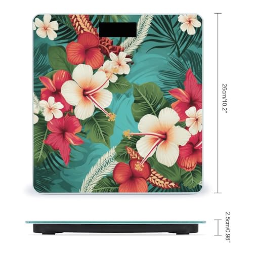 Báscula digital de baño con fondo verde y flores hawaianas miniatura 2