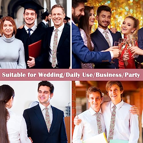 Image of Mantieqingway Men Skinny Tie Cotton Floral Necktie for Wedding Groomsmen Tie