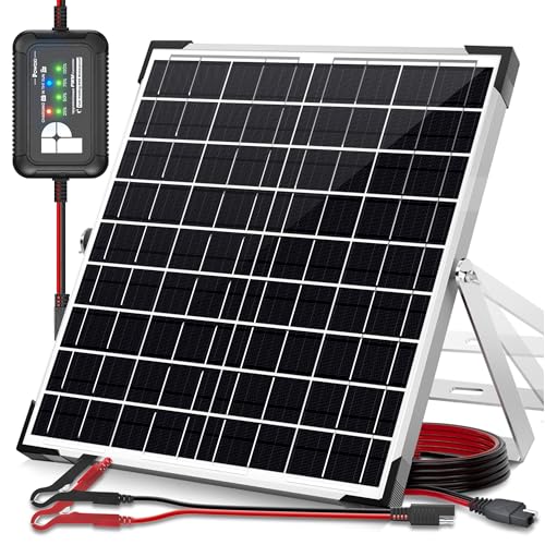 POWOXI 20W 12V Solar Panel Kit, Monocrystalline Solar Battery Trickle Charger Maintainer + Upgrade 10A Smart Battery Protection Controller for Car, RV, Boat, Caravan & Outdoor Use