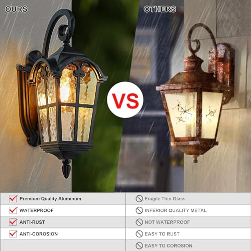 17.1'' H Aluminum Outdoor Wall Lights- Black Roman Style Waterproof & Anti-Rust Exterior Lighting Fixtures, Hammered Outdoor Wall Lantern for Porch, Doorway, Garage, Backyard, 2 Pack