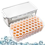 Silicone Ice Cube Trays and Ice Cube Storage Container Bin Set With Airtight Locking Lid, 4 Packs / 188 Trapezoid Ice Cubes (orange)