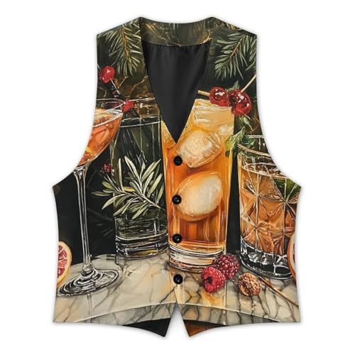 Cocktails Pattern Men's Suit Vest Slim Fit V-Ncek Waistcoat Business Casual Vest3