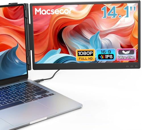 Image of Macsecor Laptop Screen Extender, 14.1'' FHD 1080P Ultra-Slim Portable Monitor for Laptops, USB-C /HDMI Travel Monitor Extender Plug & Play for 13 inch-16 inch Laptop, Compatible with Wins /Mac /Android /Chrome