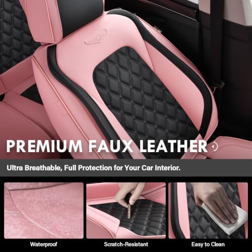 Image of Coverado Car Seat Covers Front Seats, Stylish Waterproof Faux Leather Full Set with Rear Protectors for Sedan SUV Truck, Luxury Fashion Interior - PinkBlack