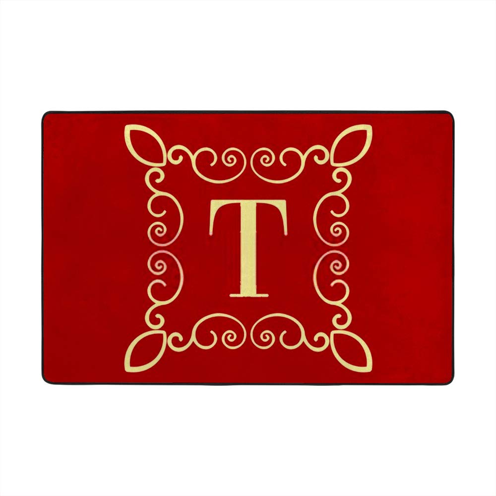 Tapis corail avec lettre T doré en velours 80x58 inch