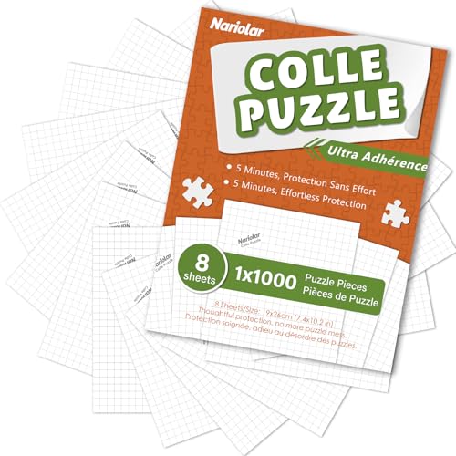 Nariolar Colle Puzzle, 8 Feuilles de Colle à Puzzle pour 1000 Pièces, Solution de Conservation Facile en Quelques Minutes