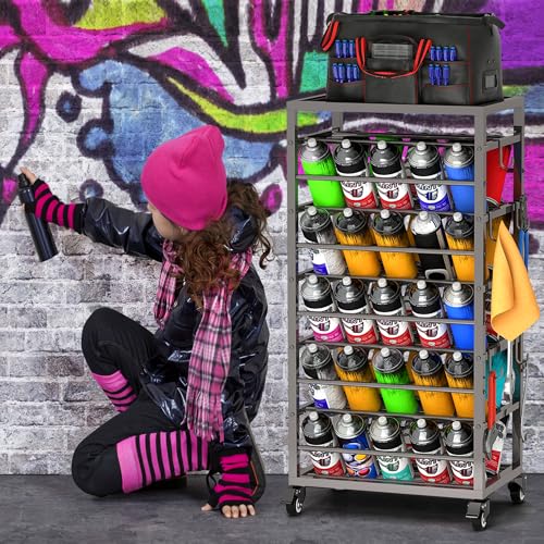yeshine 50 Can Spray Paint Storage Rack, Rolling Aerosol Storage Cart, Metal Spray Bottle or Lube Holder, Aerosol Can Holder Rack, Paint Bottle Organizer for Garage And Craft Workroom by yeshine - Image 3