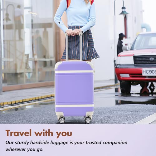 Hardshell Luggage Sets With Bags: Lightweight 24" Suitcase With Double Spinner Wheels & TSA Lock, Vintage Purple3