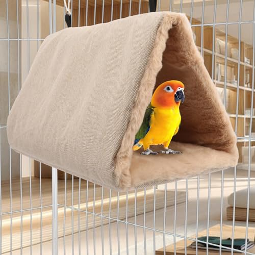 Image of Litewoo Bird Nest Bed for Parrot Warm Winter Hanging Hammock Hut, L, Beige | Soft plush cotton, sleeping hideaway for small-medium bird /parakeet /cockatiel, dual entrance, acrylic base, 11.4x7.5x7.5in