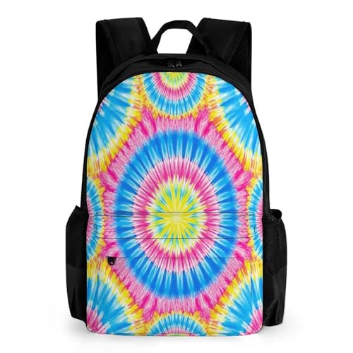 Backpack with Zippered Side Pockets, Unisex Tie Dye Yellow Pink Breathable Backpack for Hiking, Gym, Fashion Adjustable Shoulder Bag