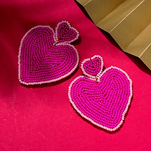 Heart Earrings For Women Hypoallergenic Beaded Statement Dangle Earrings Boho Handmade Red Love Heart Bead Drop Dangling Earrings Valentine’s Day Earrings Jewelry Gift #TOP6