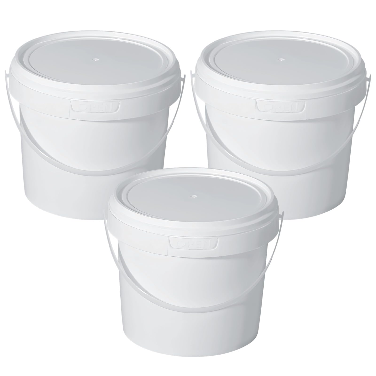 Packool White Plastic Buckets, 1.5 Qt with Handle and Lid, 1.5 L Food Storage Container, Stackable Pail for Paint, Water, Craft Supplies, Home Kitchen or Garage Organization