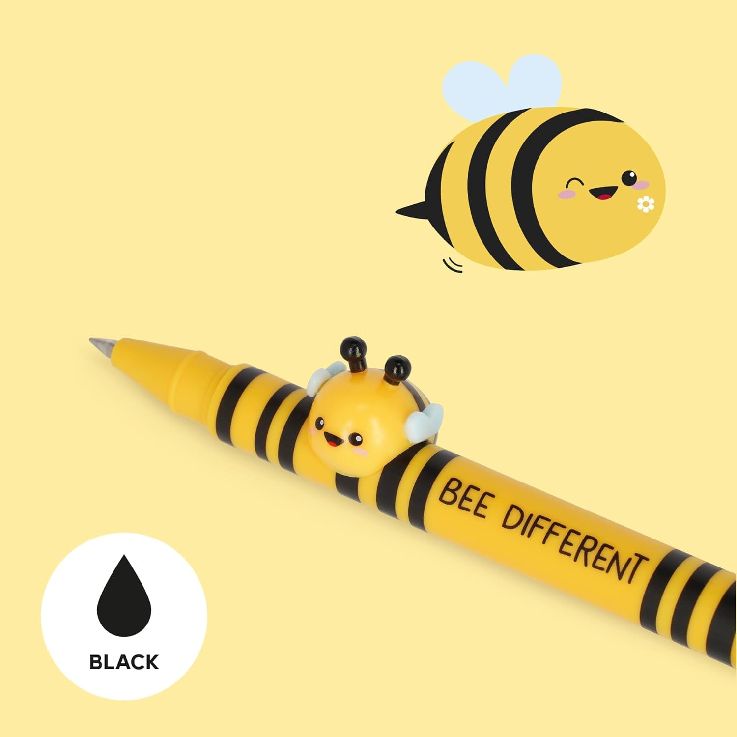 LEGAMI Lovely Friends Lot de 4 stylos gel décoratifs animaux amovibles et recombinables, évite le rouleau, pointe fine de 0,5 mm, motif : abeille, lion, hippopotame et monstre