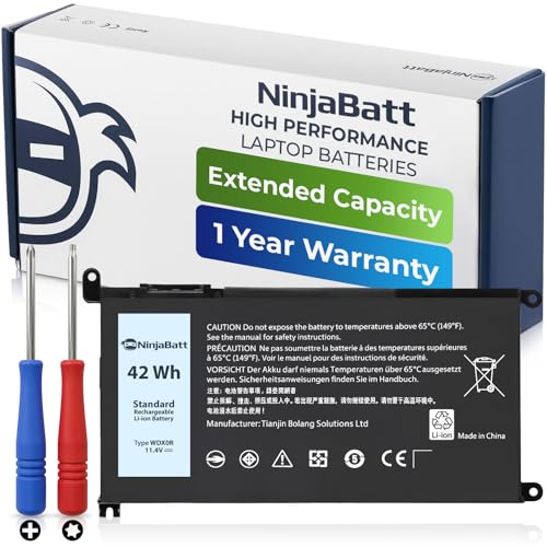 NinjaBatt WDX0R 42Wh Laptop Battery for Dell Inspiron 13 15 17 5000 7000 Series 7573 5570 5379 7569 5368 7579 5567 5579 7378 5765 5770 Latitude 3379 3189 3390 WDXOR P69G 3CRH3 & More