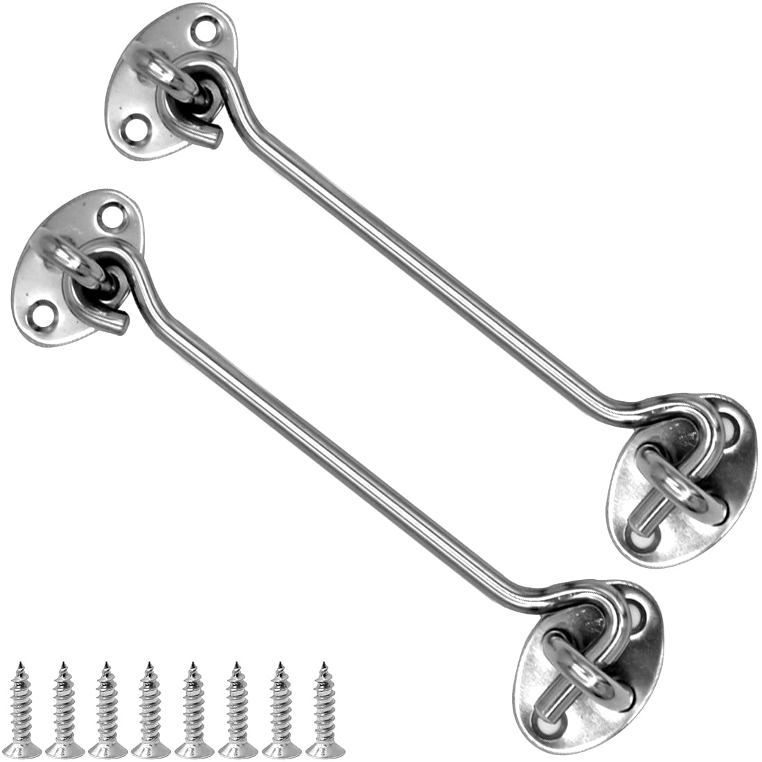 Licqic Silver 2 Pcs Cabin Hook, Gate Latch Hook, Stainless Steel Eye Latch For Garage, Shed Door, Window
